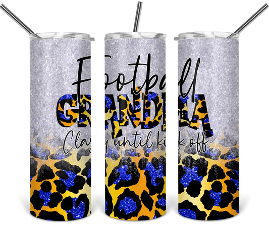 Football Grandma Leopard Glitter School  - 20 oz or 30oz Skinny Tumblers w/ Lid and Metal Straw