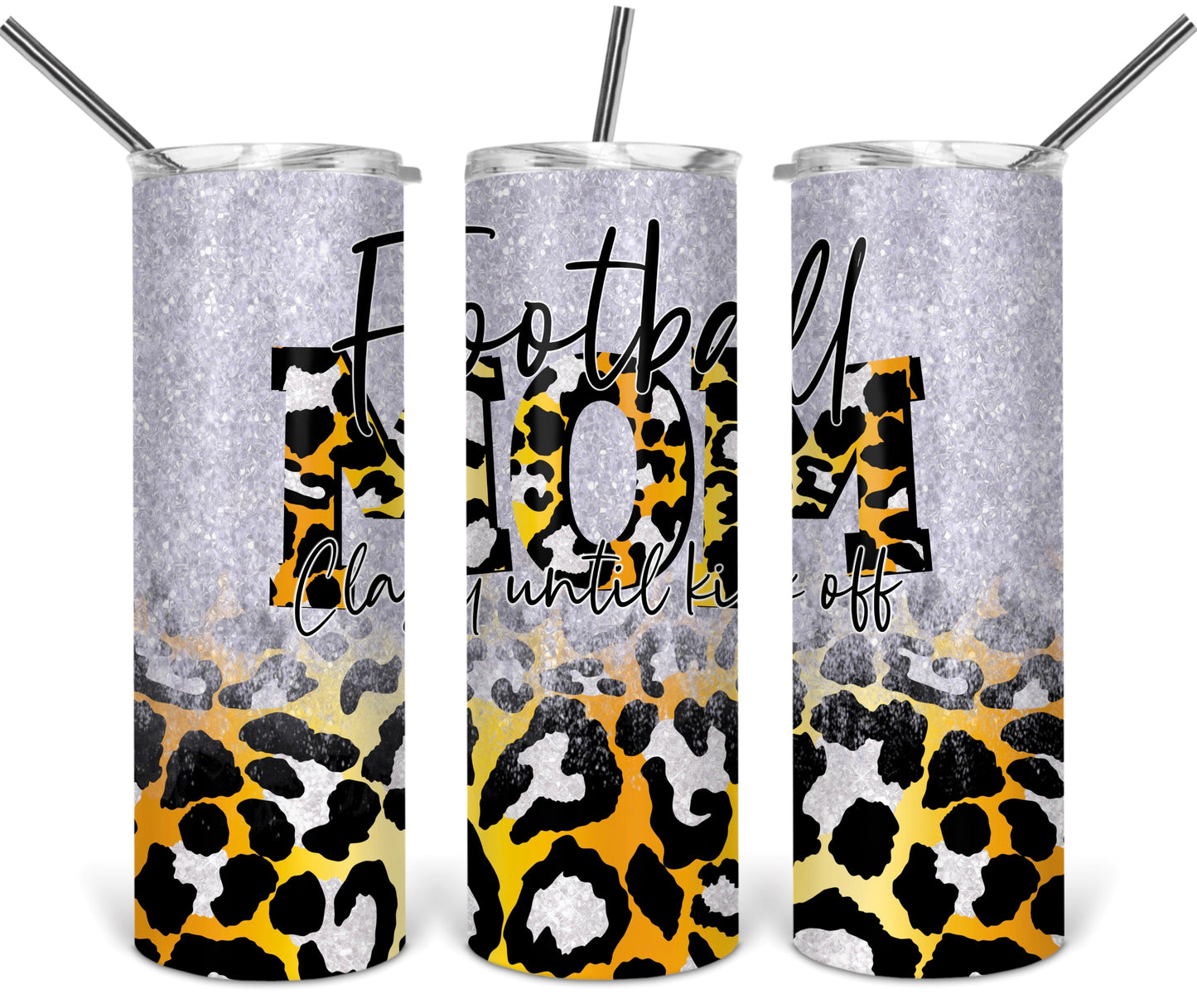 Football Mom Leopard Glitter School  - 20 oz or 30oz Skinny Tumblers w/ Lid and Metal Straw