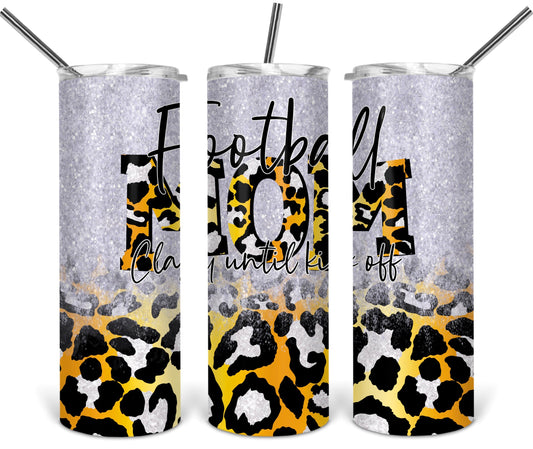 Football Mom Leopard Glitter School  - 20 oz or 30oz Skinny Tumblers w/ Lid and Metal Straw