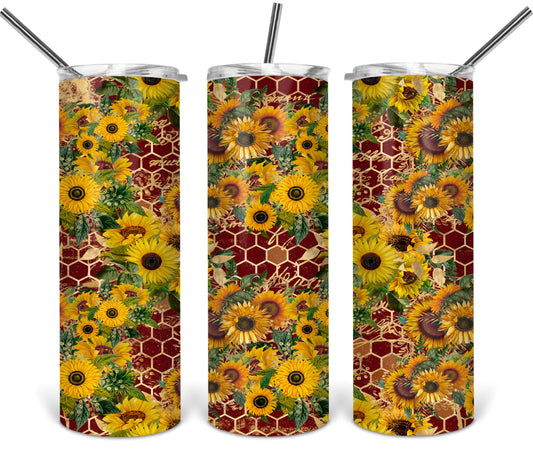 Sunflowers Burgundy Beehive  - 20 oz or 30oz Skinny Tumblers w/ Lid and Metal Straw