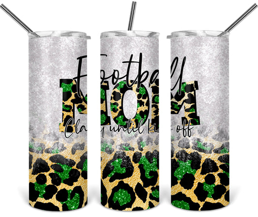 Football Mom Green and Gold Leopard School  - 20 oz or 30oz Skinny Tumblers w/ Lid and Metal Straw