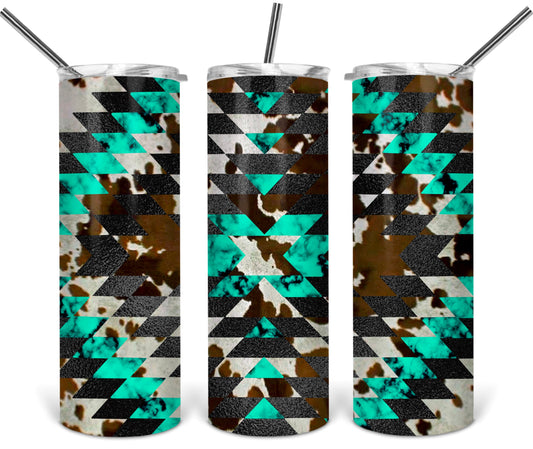 Cow and Teal Design - 20 oz or 30oz Skinny Tumblers w/ Lid and Metal Straw