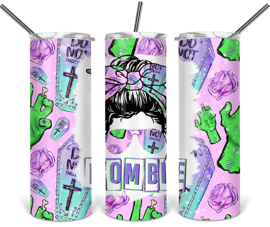 Mombie Halloween Coffin Frankenstien Pink - 20 oz or 30oz Skinny Tumblers w/ Lid and Metal Straw