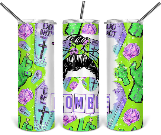 Mombie Halloween Coffin Frankenstien Green - 20 oz or 30oz Skinny Tumblers w/ Lid and Metal Straw
