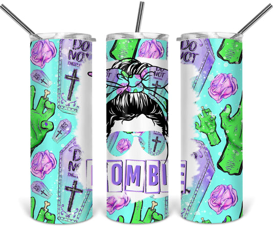 Mombie Halloween Coffin Frankenstien Blue - 20 oz or 30oz Skinny Tumblers w/ Lid and Metal Straw