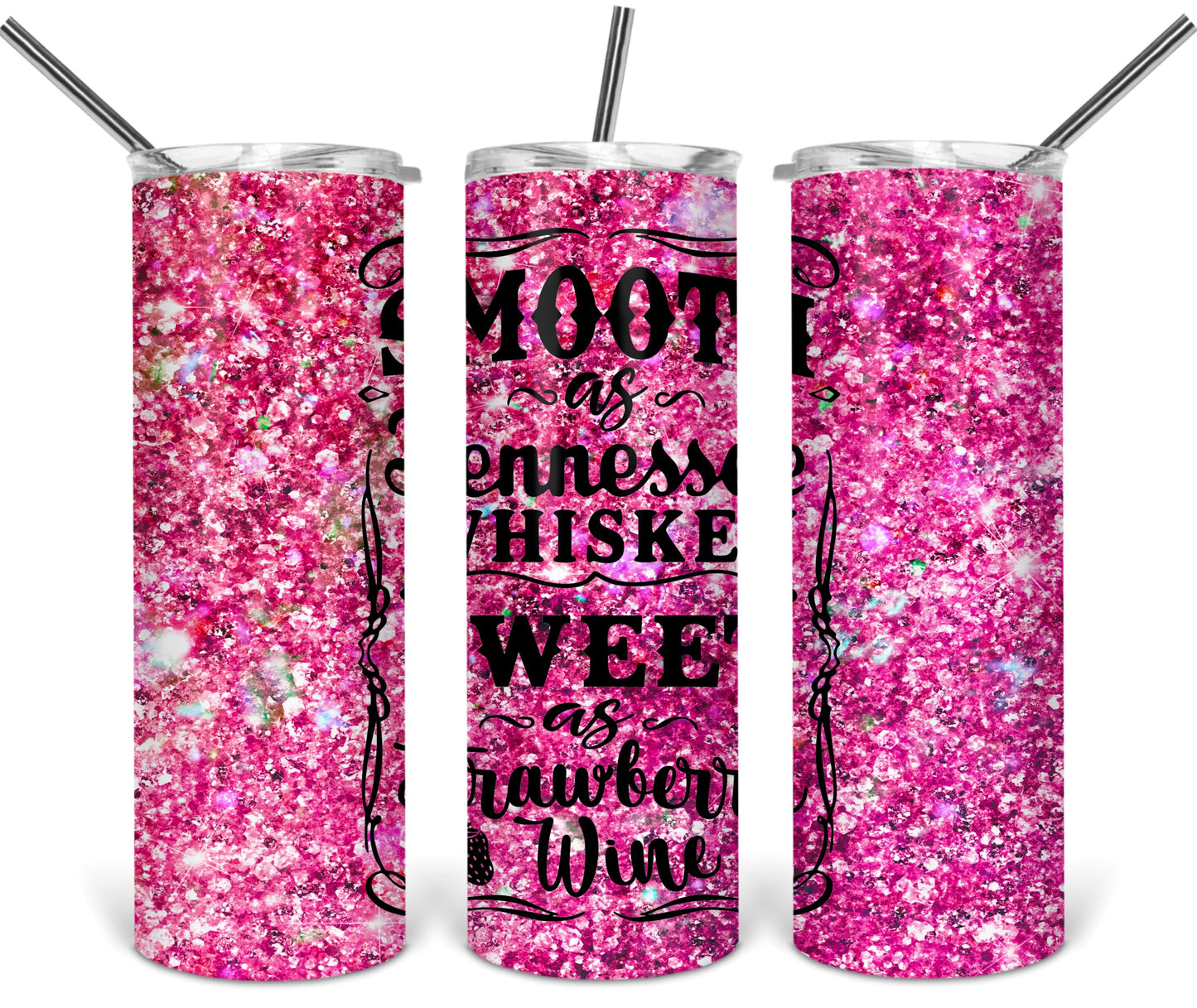 Tennessee Whiskey Pink Glitter - 20 oz or 30oz Skinny Tumblers w/ Lid and Metal Straw