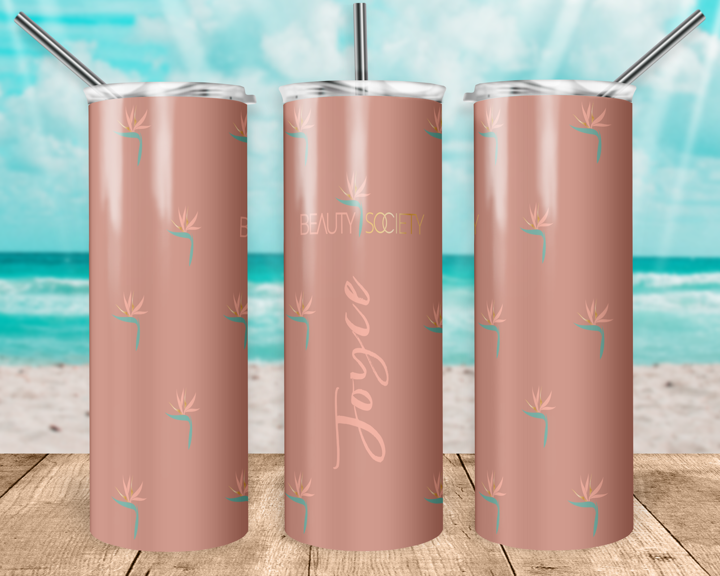 Beauty Society - 20oz or 30oz Skinny Tumblers w/ Lid and Metal Straw