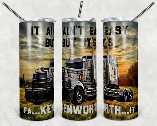Semi Truck Kenworth - 20 or 30oz Skinny Tumblers w/ Lid and Metal Straw