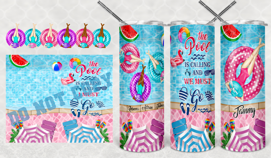 Pool Fun - 20oz or 30oz Skinny Tumblers w/ Lid and Metal Straw