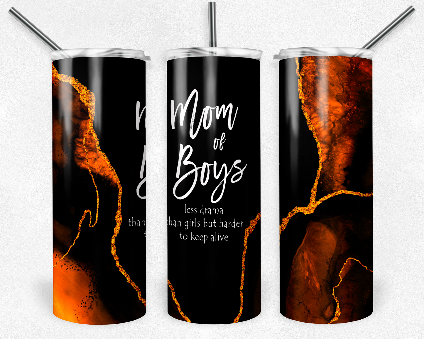 Mom of Boys- 20oz or 30oz Skinny Tumblers w/ Lid and Metal Straw