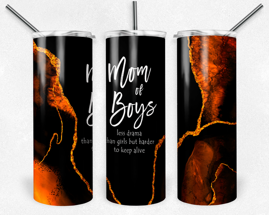 Mom of Boys- 20oz or 30oz Skinny Tumblers w/ Lid and Metal Straw