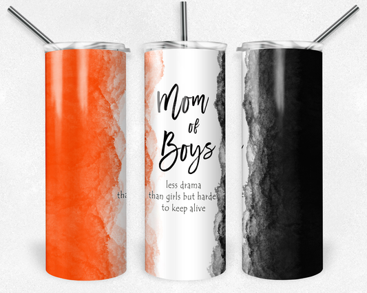 Mom of Boys- 20oz or 30oz Skinny Tumblers w/ Lid and Metal Straw