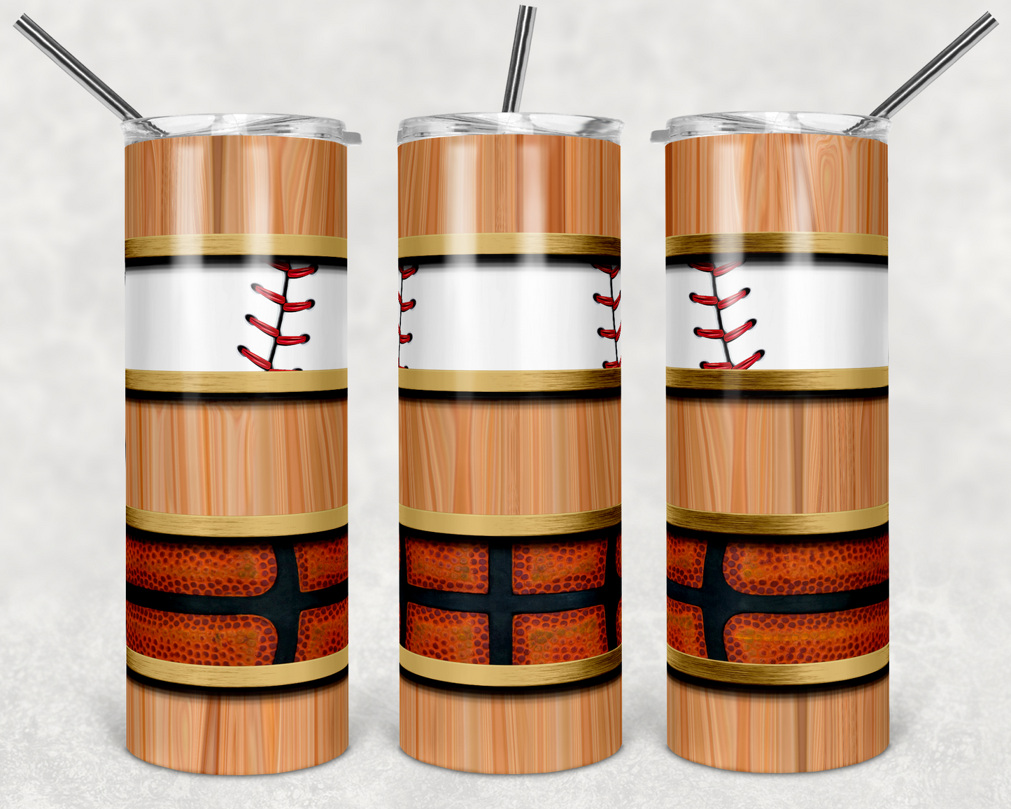 Basketball and Baseball Sports - 20 oz or 30oz Skinny Tumblers w/ Lid and Metal Straw