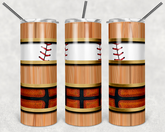 Basketball and Baseball Sports - 20 oz or 30oz Skinny Tumblers w/ Lid and Metal Straw
