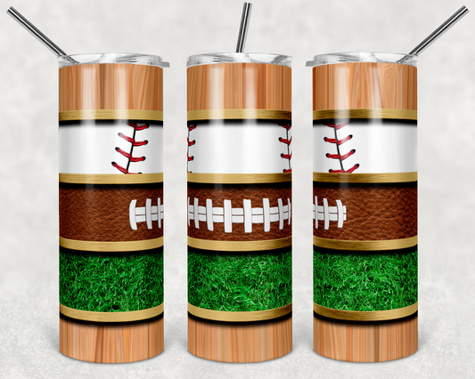 Baseball and Football Sports - 20 oz or 30oz Skinny Tumblers w/ Lid and Metal Straw