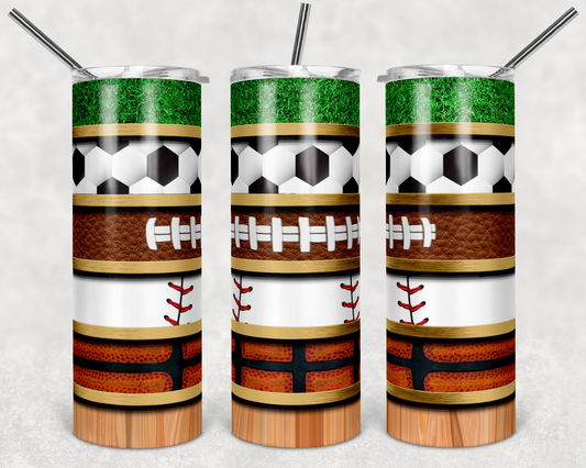Baseball, Football Basketball and Soccer Sports - 20 oz or 30oz Skinny Tumblers w/ Lid and Metal Straw