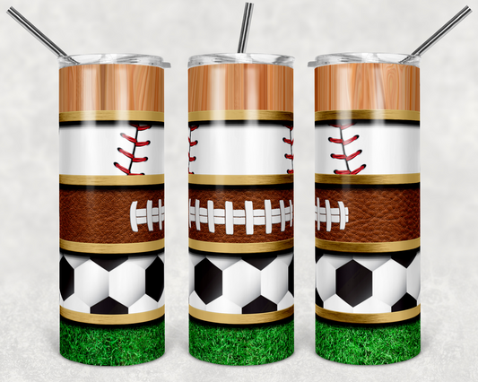 Baseball, Football and Soccer Sports - 20 oz or 30oz Skinny Tumblers w/ Lid and Metal Straw