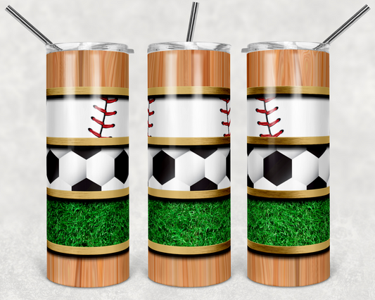Baseball and Soccer Sports - 20 oz or 30oz Skinny Tumblers w/ Lid and Metal Straw