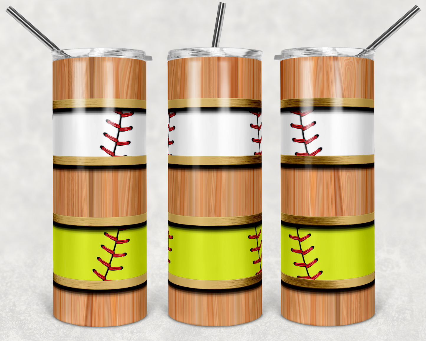 Softball and Baseball Sports - 20 oz or 30oz Skinny Tumblers w/ Lid and Metal Straw
