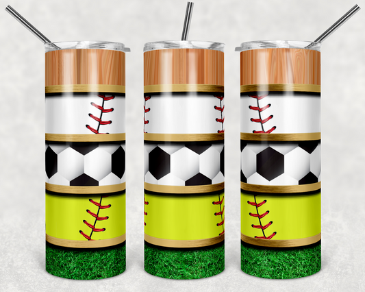 Baseball, Soccer and Softball Sports - 20 oz or 30oz Skinny Tumblers w/ Lid and Metal Straw