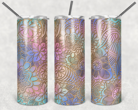 Pastel Flowers - 20oz or 30oz Skinny Tumblers w/ Lid and Metal Straw