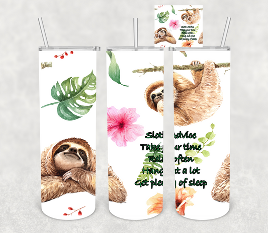 Sloth-20 oz or 30oz Skinny Tumblers w/ Lid and Metal Straw