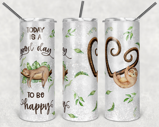 White backgroun Sloth-20 oz or 30oz Skinny Tumblers w/ Lid and Metal Straw
