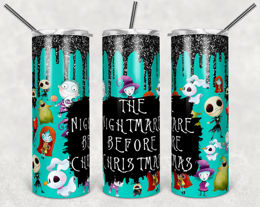 Teal The Nightmare Before Christmas - 20 oz or 30oz Skinny Tumblers w/ Lid and Metal Straw