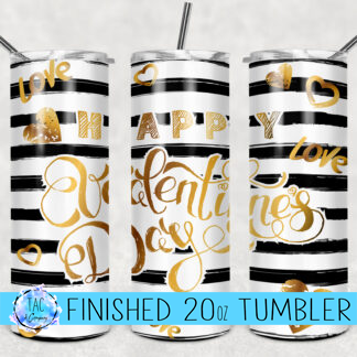 Gold Happy Valentine's Day-20 oz Skinny Tumblers w/Lid and Metal Straw