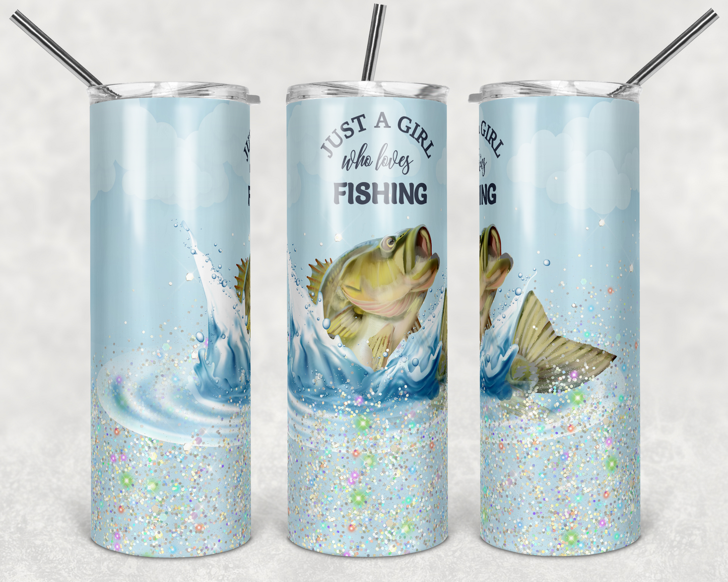 A Girl Who Loves Fishing - 20 oz or 30oz Skinny Tumblers w/ Lid and Metal Straw