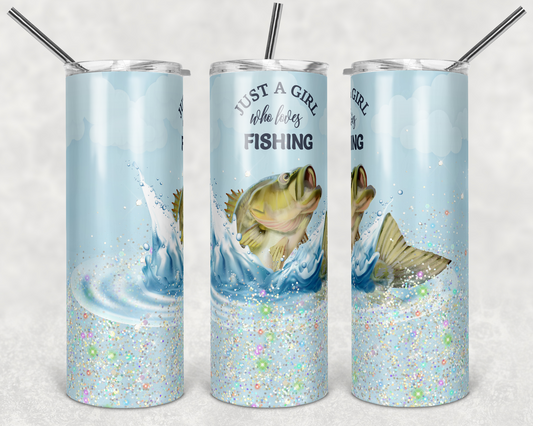 A Girl Who Loves Fishing - 20 oz or 30oz Skinny Tumblers w/ Lid and Metal Straw