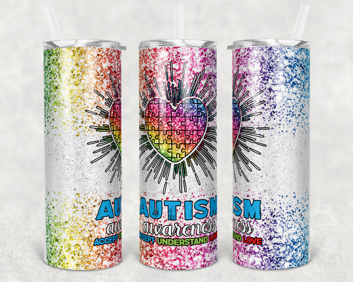 Autism Awareness - 20oz or 30oz Skinny Tumblers w/ Lid and Metal Straw