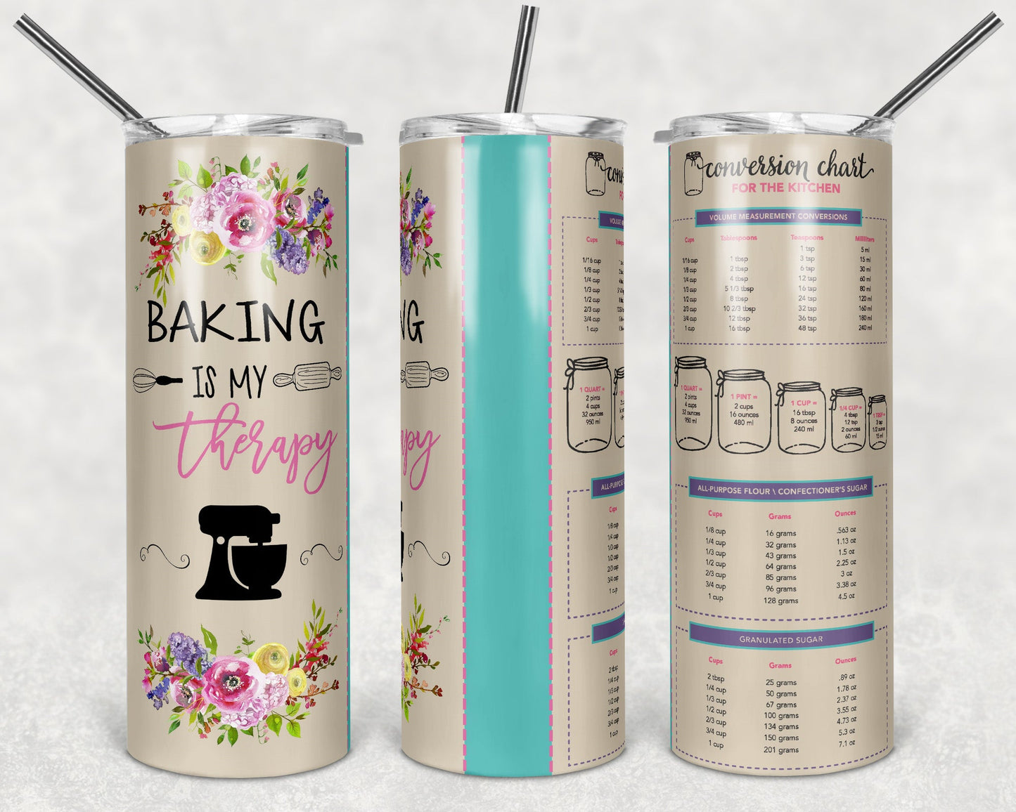 Baking  - 20 oz or 30oz Skinny Tumblers w/ Lid and Metal Straw