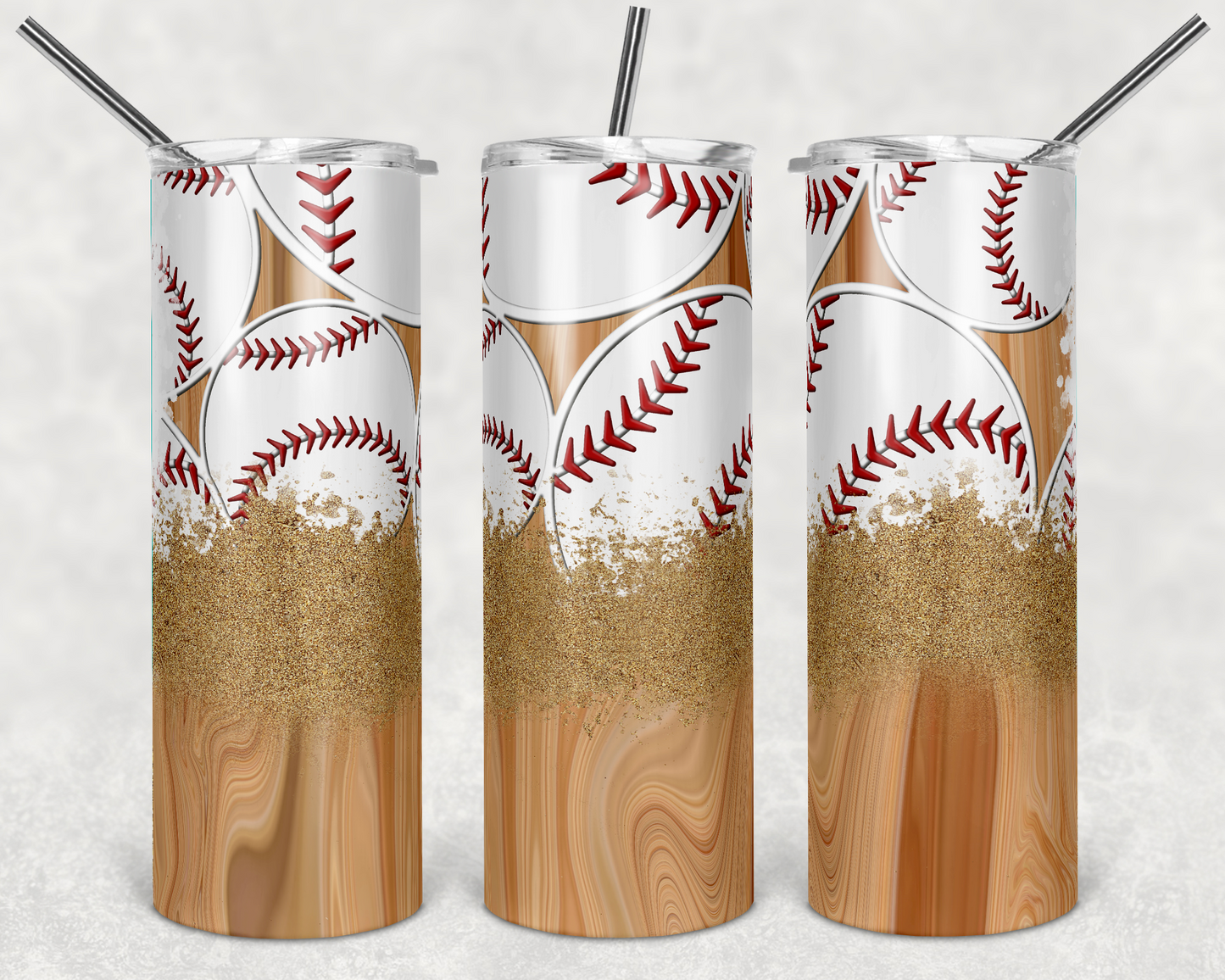 Baseball Sports - 20 oz or 30oz Skinny Tumblers w/ Lid and Metal Straw