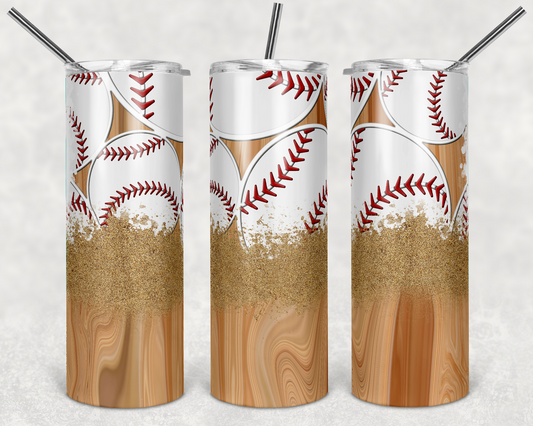 Baseball Sports - 20 oz or 30oz Skinny Tumblers w/ Lid and Metal Straw