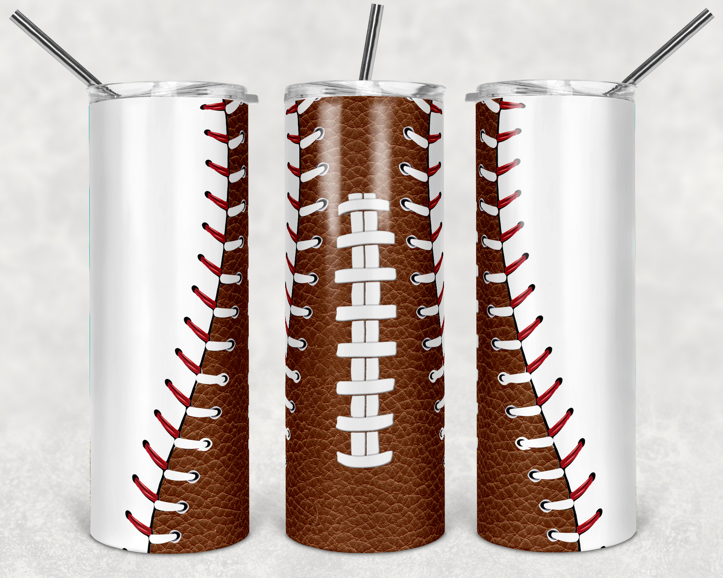 Baseball Football Combo - 20oz or 30oz Skinny Tumblers w/ Lid and Metal Straw