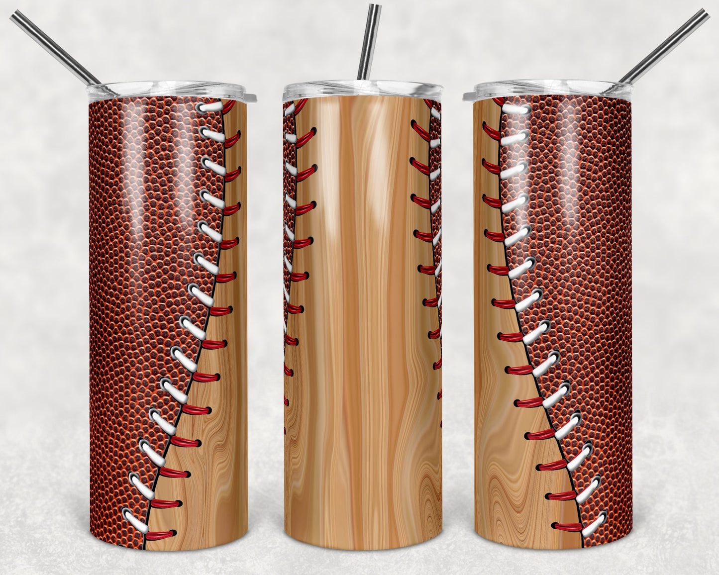 Baseball, Football Sports - 20 oz or 30oz Skinny Tumblers w/ Lid and Metal Straw