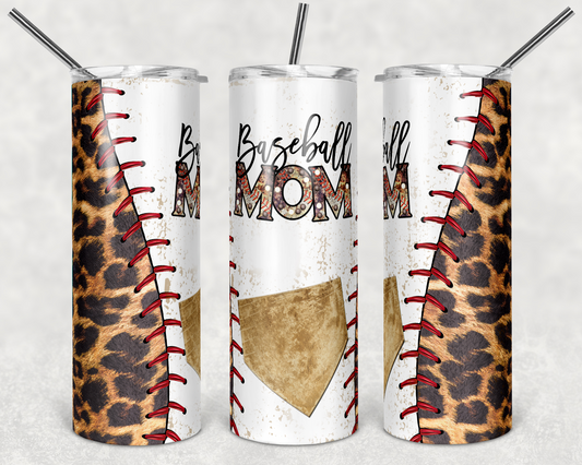 Baseball Leopard Sports - 20 oz or 30oz Skinny Tumblers w/ Lid and Metal Straw