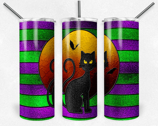 Halloween Black Cat- 20 oz or 30oz Skinny Tumblers w/ Lid and Metal Straw