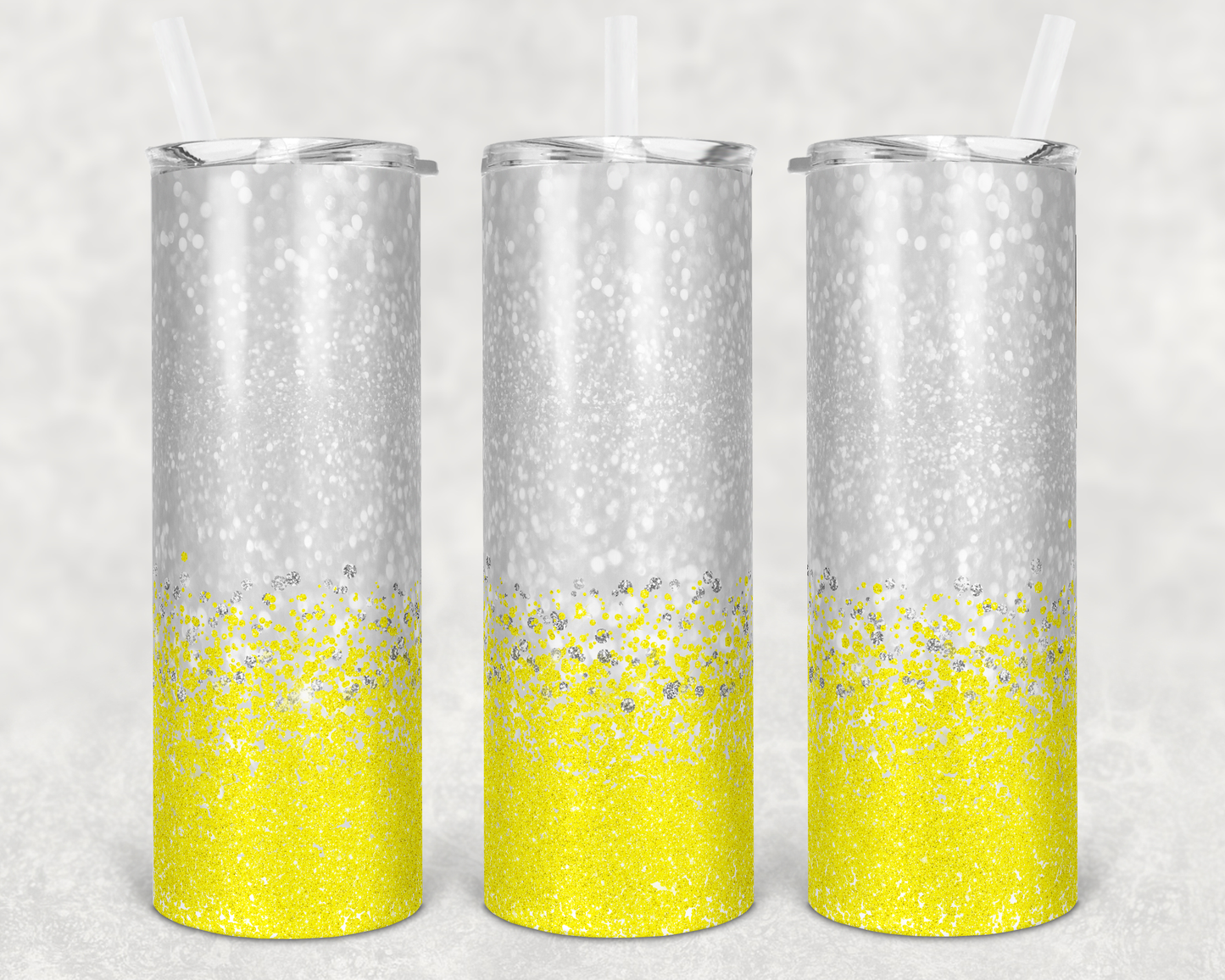 Yellow Glitter- 20oz or 30oz Skinny Tumblers w/ Lid and Metal Straw