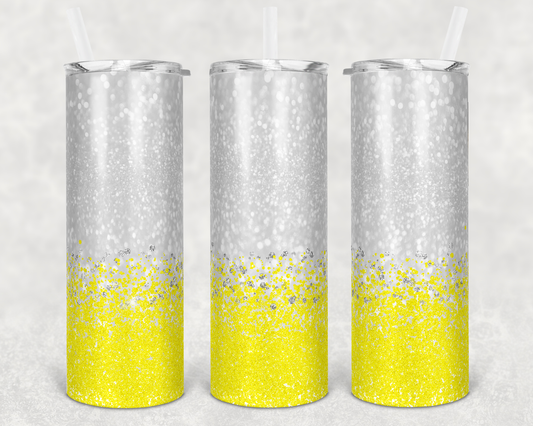 Yellow Glitter- 20oz or 30oz Skinny Tumblers w/ Lid and Metal Straw