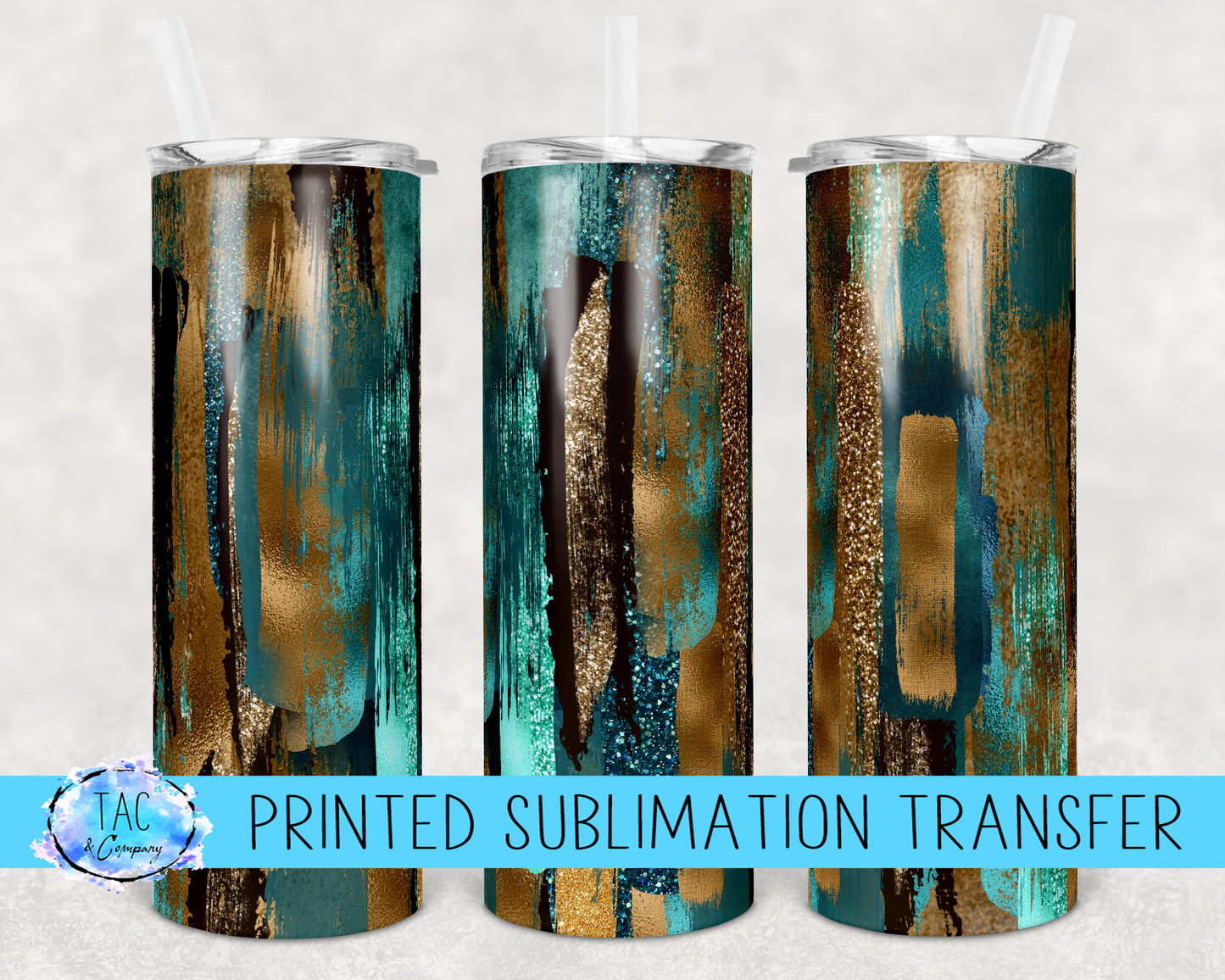 Teal and Gold Brush Strokes -Sublimation Print (This Is Not A Digital File)