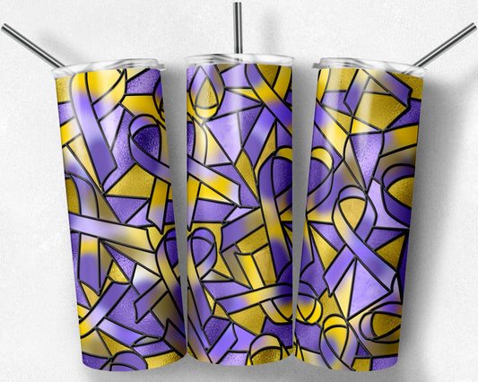 Stained Glass Look Cancer- 20oz or 30oz Skinny Tumblers w/ Lid and Metal Straw