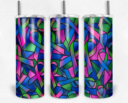 Stained Glass Look Cancer- 20oz or 30oz Skinny Tumblers w/ Lid and Metal Straw