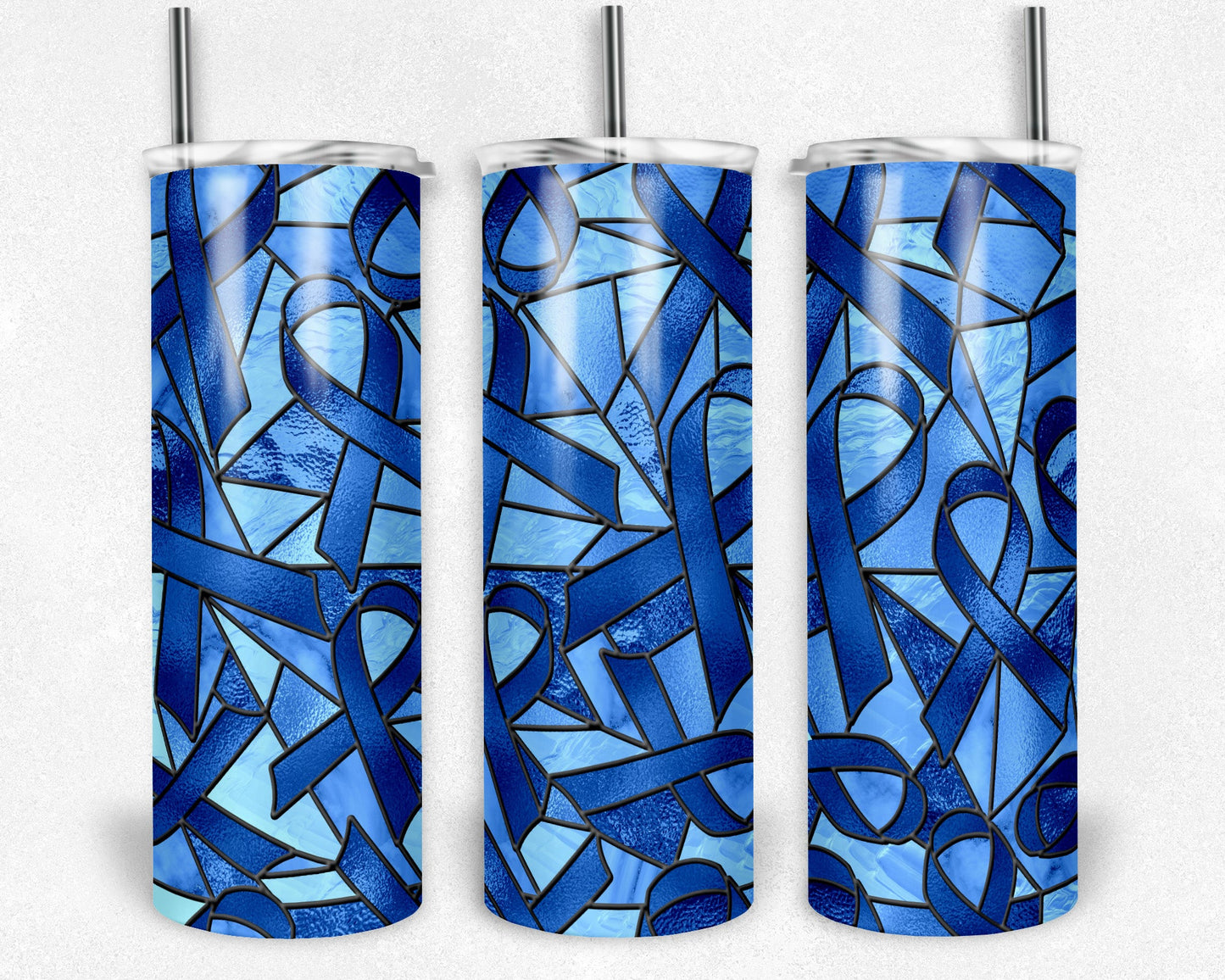 Stained Glass Look Cancer- 20oz or 30oz Skinny Tumblers w/ Lid and Metal Straw
