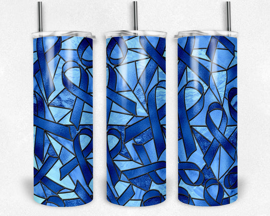 Stained Glass Look Cancer- 20oz or 30oz Skinny Tumblers w/ Lid and Metal Straw