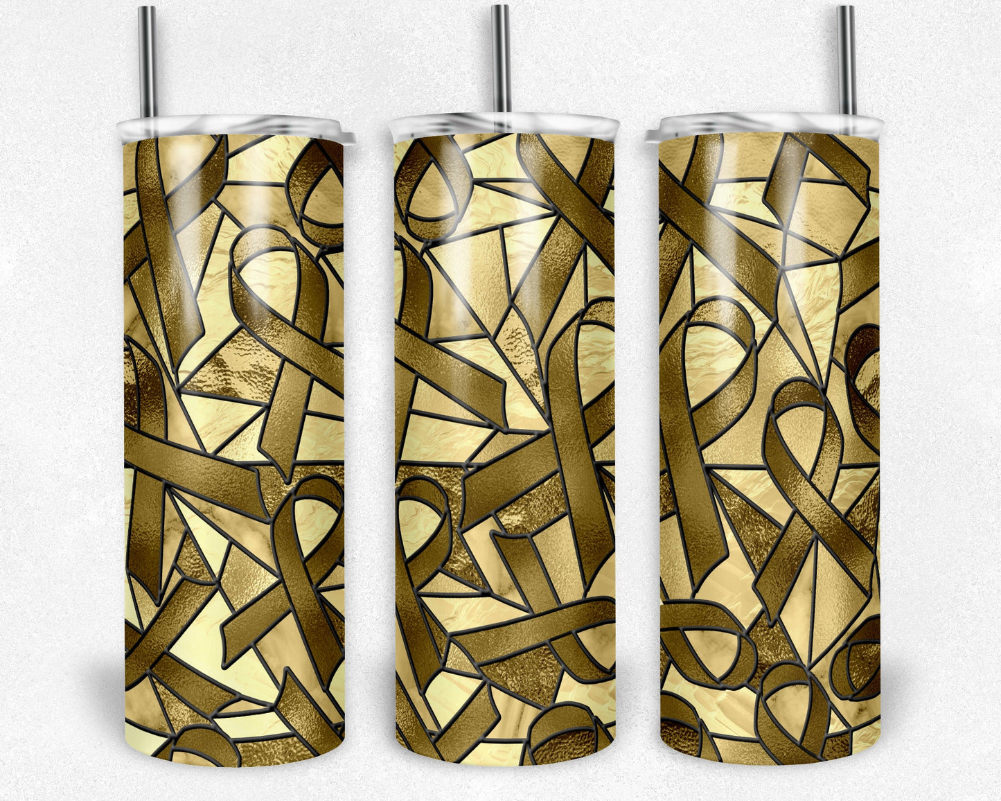 Stained Glass Look Cancer- 20oz or 30oz Skinny Tumblers w/ Lid and Metal Straw