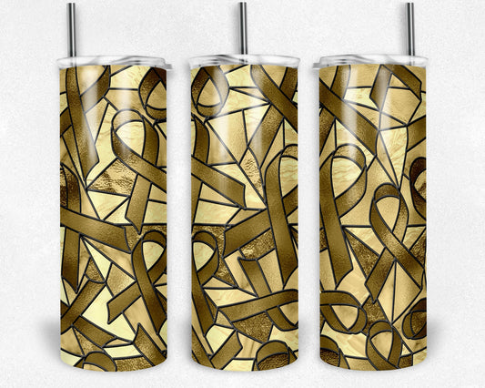 Stained Glass Look Cancer- 20oz or 30oz Skinny Tumblers w/ Lid and Metal Straw