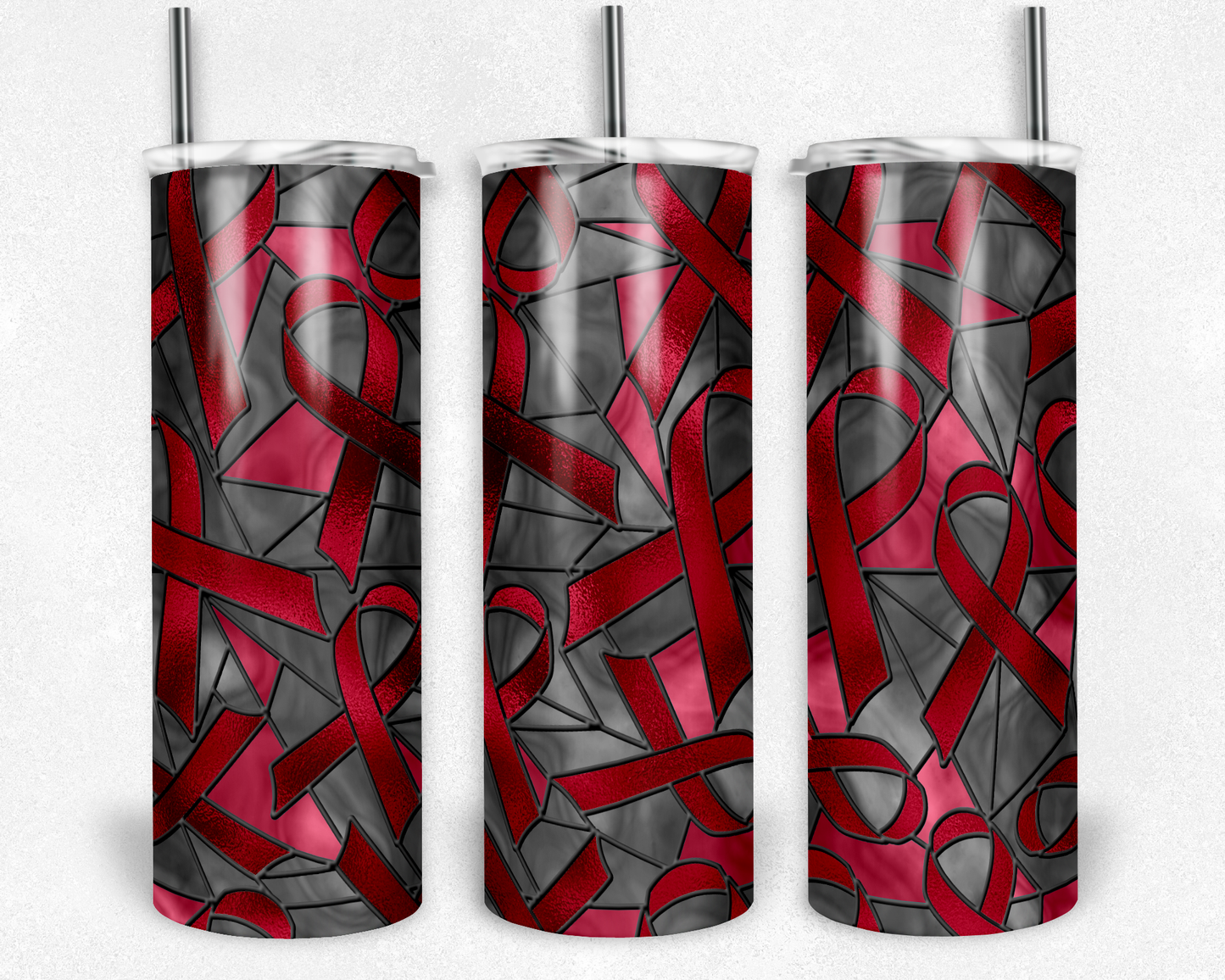 Stained Glass Look Cancer- 20oz or 30oz Skinny Tumblers w/ Lid and Metal Straw