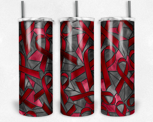 Stained Glass Look Cancer- 20oz or 30oz Skinny Tumblers w/ Lid and Metal Straw